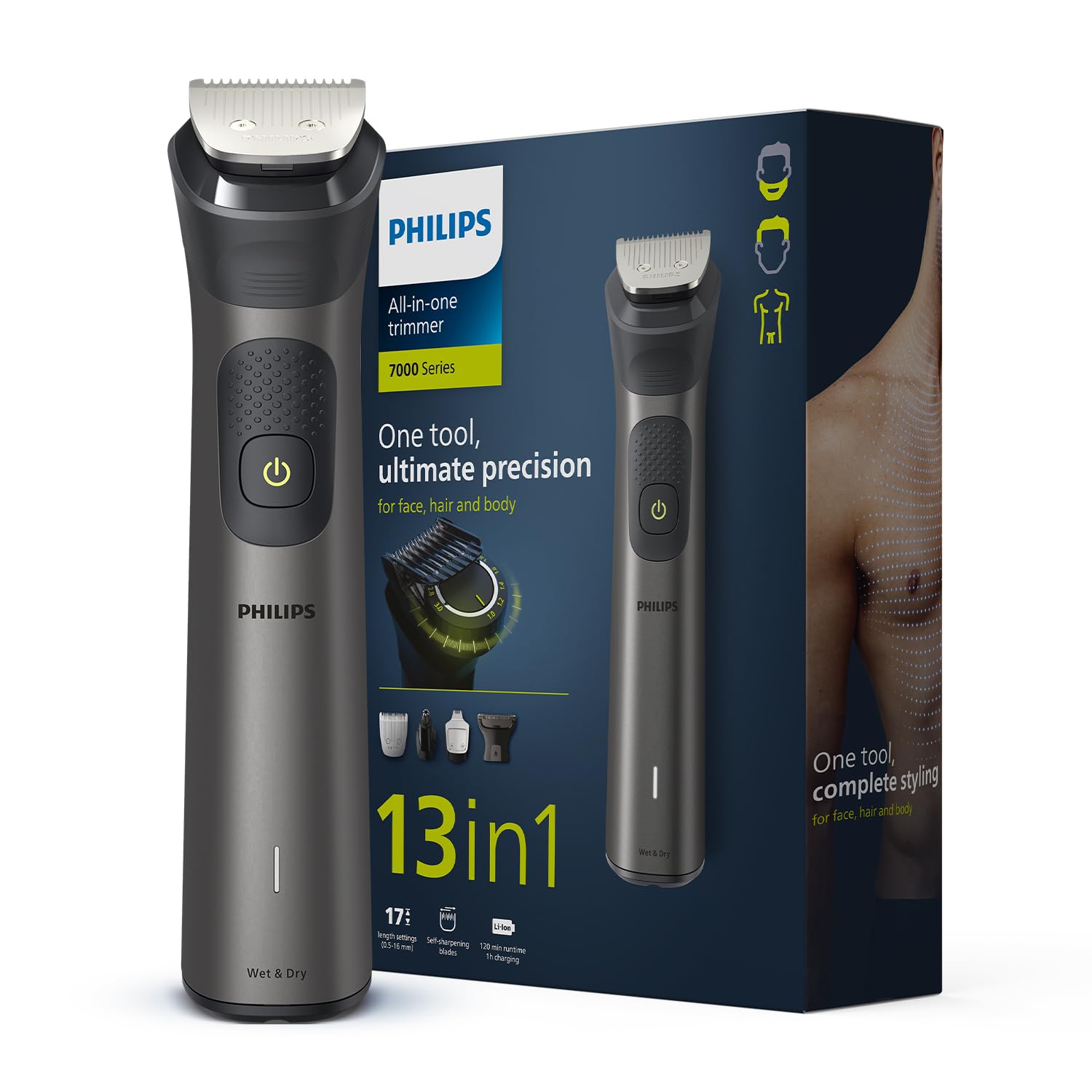 Philips India's No.1 Men's Trimmer| Patented Twin Trim Blades I Precision Trimming, 13-in-1 Modern Man Kit -Face, Body & Private Parts 2 Year Warranty I120Min Runtime I 5 min Quick Charge MG7920/65